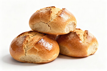 Freshly Baked Round Bread Rolls on White Background