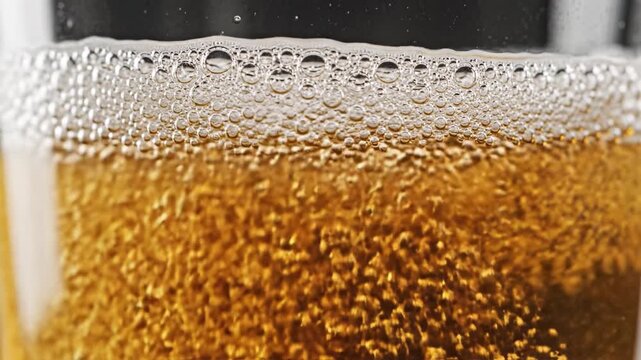 Closeup soda bubble carbonated beverage texture detail golden fizzy drink surface background refreshment concept macro bubble texture foam golden beverage refreshment glass liquid fizz carbonated