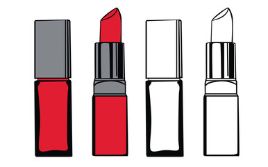 Red lipstick vector flat icon isolated on white. Flat icon, vector sign, pictogram, logo illustration. Vector, illustration