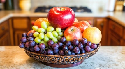 A bowl of fresh red apples and colorful assorted fruits