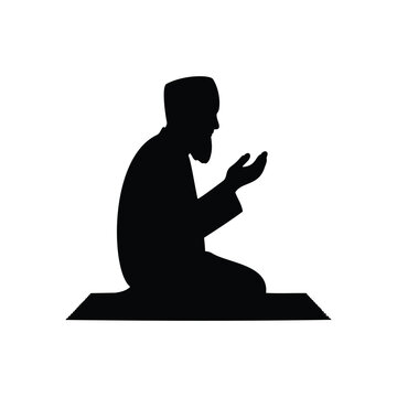 Muslim old man duaa silhouette vector flat illustration design.