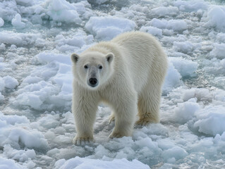Polar bear (Ursus maritimus) on the pack ice north of Spitsbergen Island, Svalbard, Norway