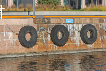 Chained Truck Tires Dock Fenders Pier Protection in Oslo Norway