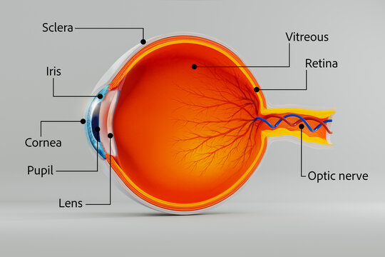 Human eye anatomy diagram in 3D for medical education