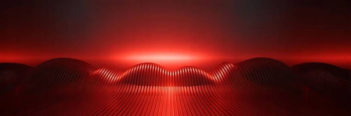 Fototapeta premium A futuristic red tunnel with wavy lines and a glowing light at the end