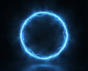 Glowing blue electric circle on dark background with light effects