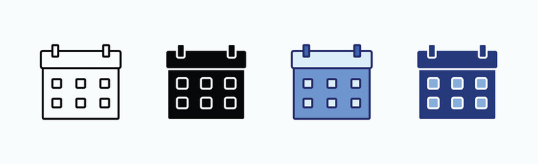 Calendar Icon Sheet Multiple Style Collection Isolated Vector