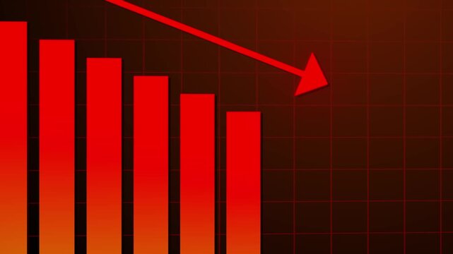 Negative chart graph animation, red arrow is making downfall on a grid background. Developing company failure, decreasing business bar chart, Bad Economy Recession, Economic crisis