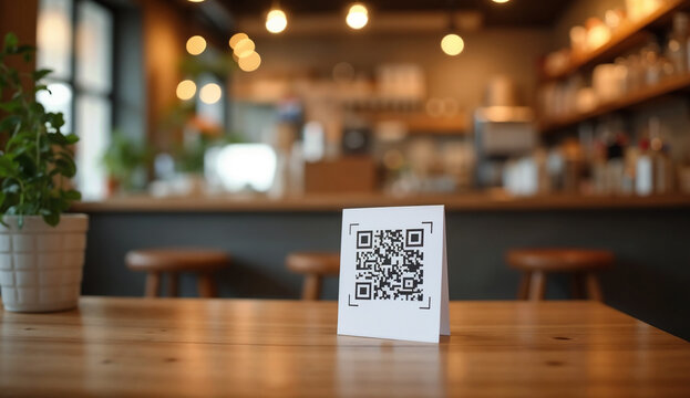 QR code paper on cafe table for ordering.