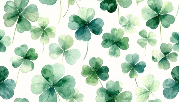 Watercolor Clover Pattern, Seamless Spring Floral Background