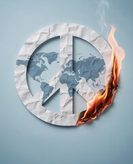 Brennendes Peace Symbol mit Weltkarte