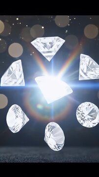 Shimmering diamonds with bokeh light effect on dark background