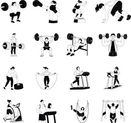 Obraz premium Set of Workout and Fitness Hand Drawn Illustrations 