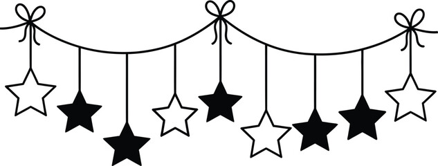 Black and white star garland with bows on a string © Fariha