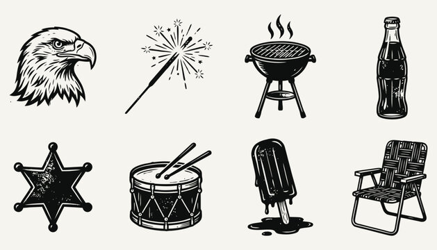 Vintage Americana Vector Set: Retro 4th of July and Summer Holiday Icons