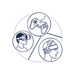 Modern VR headset and gaming controller illustration