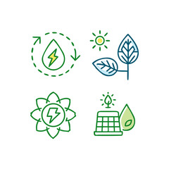 Eco friendly icons set for sustainable energy solutions and green technology