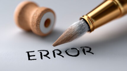 Pencil writing error with wooden spool on white background