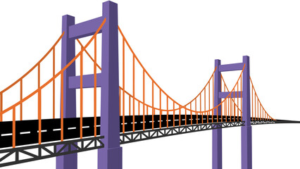 Modern suspension bridge with vibrant colors and geometric design