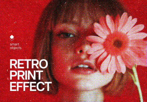 Retro Print Photo Effect Mockup