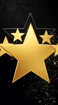 Golden Stars on Black Background with Glitter Effect