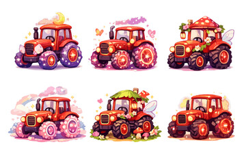 Naklejka premium Tractor icon set. Featuring agricultural, farming, machinery, vehicle, harvest, produce, soil, crop, gardening, and more.