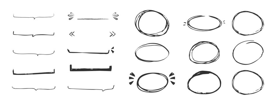 Highlight crayon scribble chalk or crayon hand drawn round rough thin frames. Freehand ovals doodle. Chalk pencil ellipse frames, 
