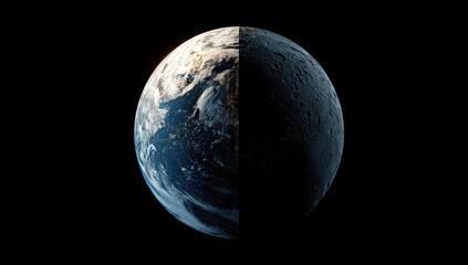 Fototapeta premium A split-screen celestial view illuminated half and shadowed portion of our planetary home
