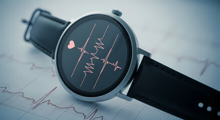 スマートウォッチ上の心拍数波形 鮮やかなピンク色で健康状態を示す