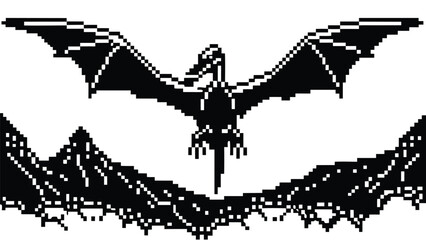 Pixel Art 1-Bit Pterodactyl Pteranodon Flying Dinosaur Sprite © revpy