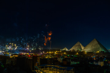 Fototapeta premium Fireworks on New Year's Even 2026, Giza, Egypt