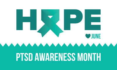 Obraz premium PTSD Awareness Month in June. Post Traumatic Stress Disorder. Celebrated annual in United States. Medical health care and awareness design. Poster, card, banner and background. Vector illustration