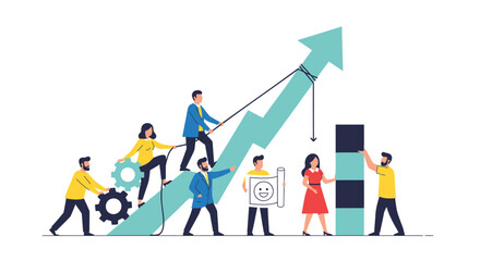 Fototapeta premium Vector illustration of business team working together to achieve growth