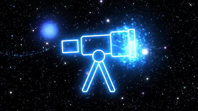 Neon Space Telescope Illustration in a Starry Sky.