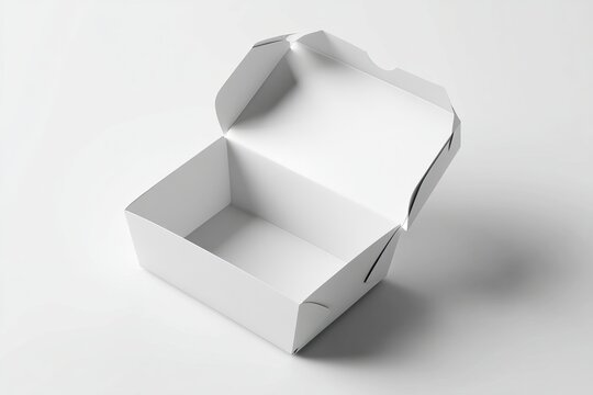 Empty minimalist takeout box presented on plain surface