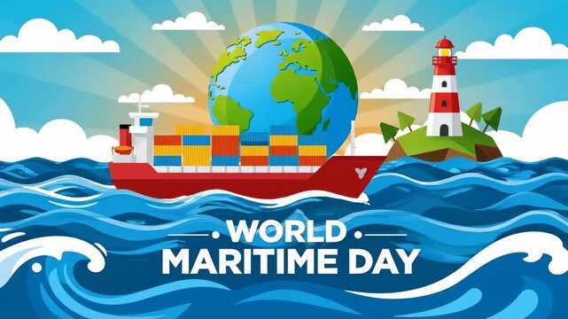 Celebration of World Maritime Day with Sunrise and Cargo Ship