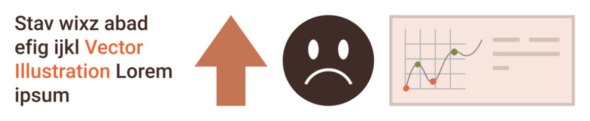 Fototapeta premium Business analysis, performance tracking, financial growth, economic trends, data interpretation, decision-making. Arrow, sad face and graph chart showing rising and falling trends. Business analysis