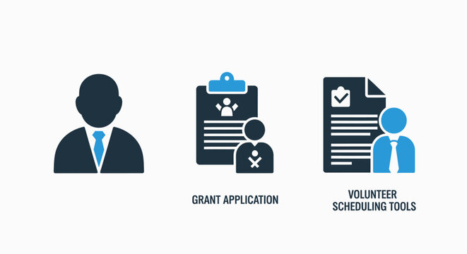 Business and Organization Icons: Grant Applications and Volunteer Scheduling Tools