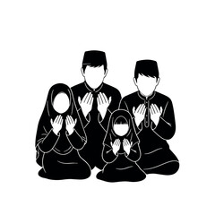Muslim family praying together in silhouette, representing unity and shared faith during religious occasions.