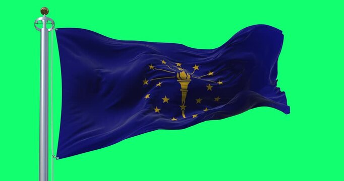 Indiana state flag waving isolated on a green background