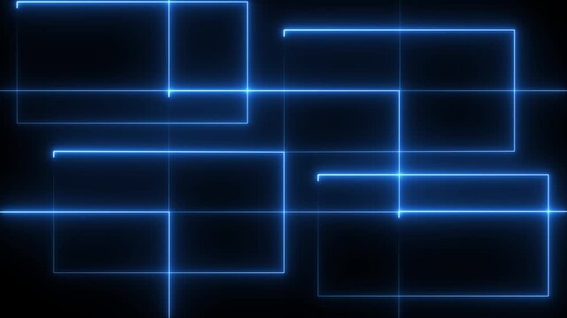 Neon blue glowing square and rectangle frame animation. 4K neon light frame icon isolated on black background.