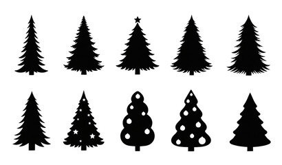 Obraz premium Classic Christmas Tree Silhouette Icon Set Festive Holiday Vector Collection