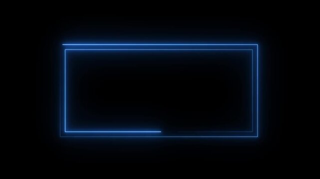 Neon blue glowing square and rectangle frame animation. 4K neon light frame icon isolated on black background.