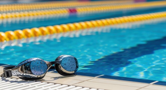 Swimming Pool Goggles Resting on the Pool Deck