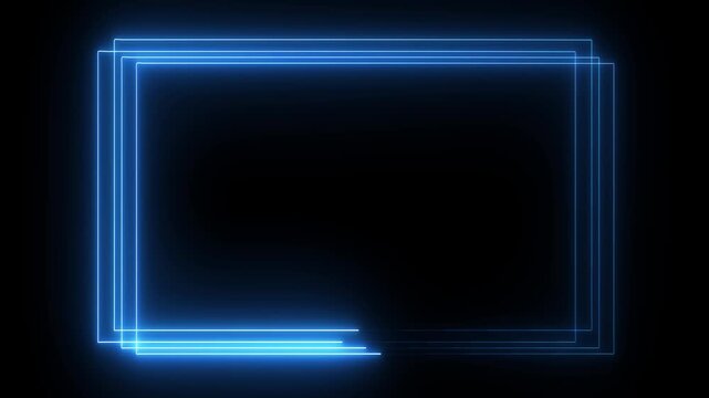 Neon blue glowing square and rectangle frame animation. 4K neon light frame icon isolated on black background.