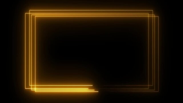 Neon orange glowing square and rectangle frame animation. 4K neon light frame icon isolated on black background.