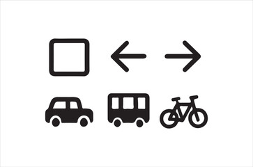 Black icons depict traffic direction vehicle types and a square against a white background