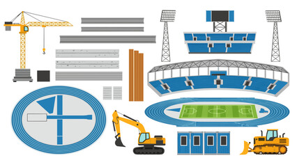 Sporting arena construction elements and equipment in flat design