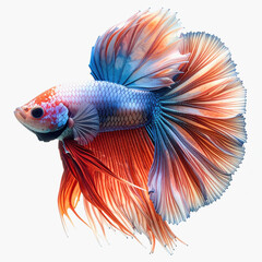 Fototapeta premium Colorful Betta Fish with Flowing Fins on White Background