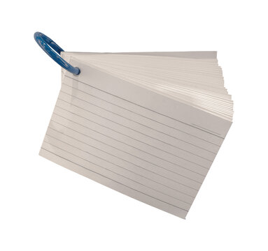 White Lined Index Flash Cards Stack with Blue Binder Ring Isolated on White Background for Study Memorization Education School Supplies